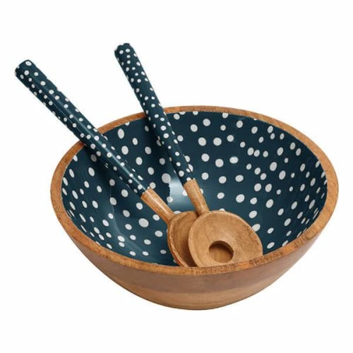 Dexam Sintra Mango Wood Spotted Salad Servers Ink Blue 4 Dexam Sintra Mango Wood Spotted Salad Servers Ink Blue - Image 2