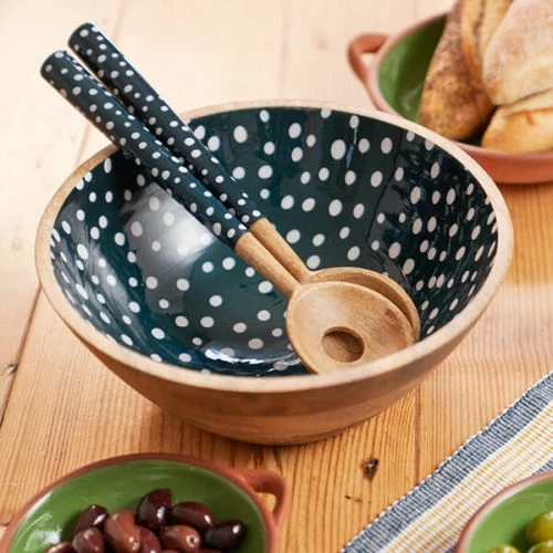 Dexam Sintra Mango Wood Spotted Salad Servers Ink Blue 6 Dexam Sintra Mango Wood Spotted Salad Servers Ink Blue - Image 4