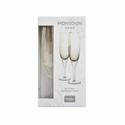 Denby Monsoon Lucille Gold Set Of 2 Champagne Flutes -HARTS OF STUR Sales 401013767 Denby Monsoon Lucille Gold Pack of 2 Champagne Flutes 1