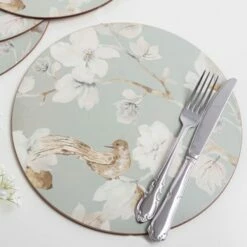Creative Tops Duck Egg Floral Set Of 4 Premium Round Table Mats -HARTS OF STUR Sales 5162894 Creative Tops Duck Egg Floral Pack Of 4 Round Premium Placemats 2