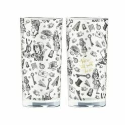 Alice In Wonderland Set Of 2 High Ball Glasses