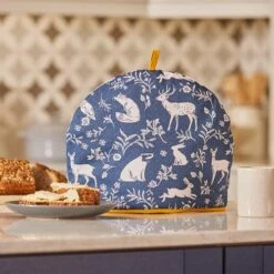 Ulster Weavers Forest Friends Navy & Springtime Yellow Tea Cosy -HARTS OF STUR Sales 7FFNV04 Ulster Weavers Tea Cosy Cotton Forest Friends Navy 1