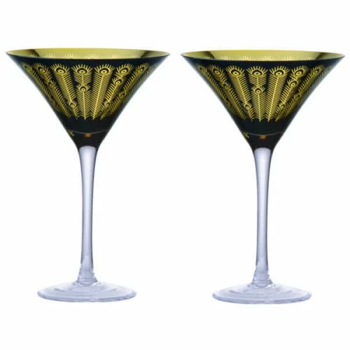 Artland Set Of 2 Midnight Peacock Cocktail Glasses 3 Artland Set Of 2 Midnight Peacock Cocktail Glasses