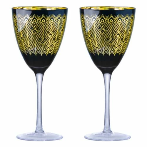 Artland Set Of 2 Midnight Peacock Wine Glasses 3 Artland Set Of 2 Midnight Peacock Wine Glasses