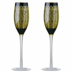 Artland Set Of 2 Midnight Peacock Champagne Flutes