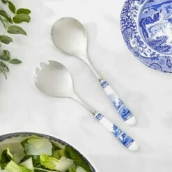 Spode Blue Italian Salad Servers -HARTS OF STUR Sales BLI1107X Spode Blue Italian Salad Servers Pair 2