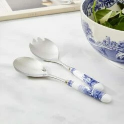 Spode Blue Italian Salad Servers -HARTS OF STUR Sales BLI1107X Spode Blue Italian Salad Servers Pair 3 1