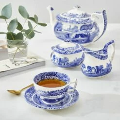 Spode Blue Italian Set Of 4 Teacups & Saucer -HARTS OF STUR Sales BLI1130 Spode Blue Italian Teacup and Saucer 5