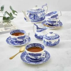 Spode Blue Italian Set Of 4 Breakfast Cups & Saucers -HARTS OF STUR Sales BLI1260 Spode Blue Italian Breakfast Cup and Saucer 4