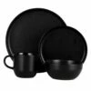 Barbary & Oak Luna 16 Piece Dinnerware Set Black -HARTS OF STUR Sales BO867005BLK Barbary Oak Luna 16 Piece Dinnerware Set Black