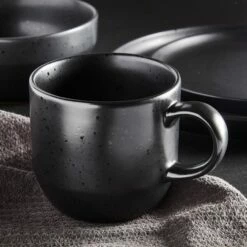 Barbary & Oak Luna 16 Piece Dinnerware Set Black -HARTS OF STUR Sales BO867005BLK Barbary Oak Luna 16 Piece Dinnerware Set Black 3