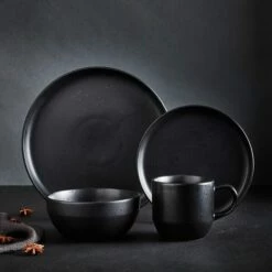 Barbary & Oak Luna 16 Piece Dinnerware Set Black -HARTS OF STUR Sales BO867005BLK Barbary Oak Luna 16 Piece Dinnerware Set Black 5