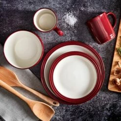 Barbary & Oak Foundry 16 Piece Dinnerware Red -HARTS OF STUR Sales BO867011RED Barbary And Oak Foundry 16 Piece Dinnerware Red 5