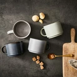 Barbary & Oak Totem Stacking Mugs, Set Of 4 - Reactive Glaze -HARTS OF STUR Sales BO874012 Barbary Oak Totem Stacking Mugs Set 4