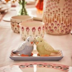 Cath Kidston Painted Table Ceramic Budgie Salt & Pepper Shaker Set -HARTS OF STUR Sales CKBUDGSALPEP Cath Kidston Ceramic Budgie Salt And Pepper Shaker Set 3