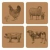 Rural Roots Farm Animals Placemat Pack Of 4 -HARTS OF STUR Sales CKPMSQ2692X4 Rural Roots Farm Animals Placemat Set of 4