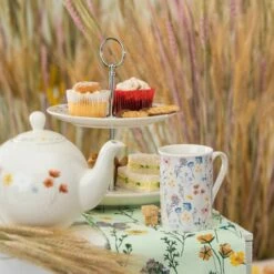 English Tableware Company Pressed Flowers 2 Tier Cake Stand -HARTS OF STUR Sales DD4816A01 English Tableware Company Pressed Flowers 2 Tier Cake Stand 1