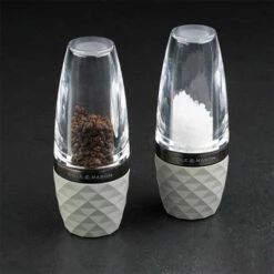 Cole & Mason Precision+ Stemless City Concrete Clear Salt & Pepper Mill Gift Set With Gunmetal Band -HARTS OF STUR Sales H321806 Cole And Mason Stemless City Concrete Clear Gun Metal Gift Set 1