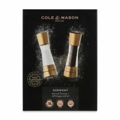 Cole & Mason Gourmet Precision+ Derwent 190mm Clear & Matt Gold Salt & Pepper Mill Gift Set -HARTS OF STUR Sales H332017 Cole And Mason Gourmet Precision Derwent 190mm Clear Stainless Steel Gift Set Matt Gold 1