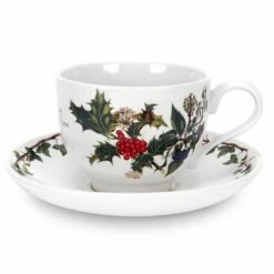 Portmeirion The Holly & The Ivy Set Of 6 Tea Cup & Saucers -HARTS OF STUR Sales HV04107X6 The Holly And The Ivy by Portmeirion Tea Cup And Saucer Set of 6 1