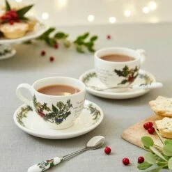 Portmeirion The Holly & The Ivy Set Of 6 Tea Cup & Saucers -HARTS OF STUR Sales HV04107X6 The Holly And The Ivy by Portmeirion Tea Cup And Saucer Set of 6 2