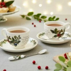 Portmeirion The Holly & The Ivy Set Of 6 Tea Cup & Saucers -HARTS OF STUR Sales HV04107X6 The Holly And The Ivy by Portmeirion Tea Cup And Saucer Set of 6 3