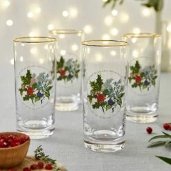 Portmeirion The Holly & The Ivy Set Of 4 Hiball Glass -HARTS OF STUR Sales HV5404XP The Holly And The Ivy by Portmeirion Hiball Glass Set of 4 1