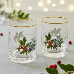 Portmeirion The Holly & The Ivy Set Of 4 Double Old Fashion Glasses -HARTS OF STUR Sales HV5407XP The Holly And The Ivy by Portmeirion DOF Glass Set of 4 1