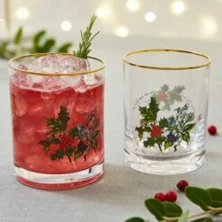 Portmeirion The Holly & The Ivy Set Of 4 Double Old Fashion Glasses -HARTS OF STUR Sales HV5407XP The Holly And The Ivy by Portmeirion DOF Glass Set of 4 2