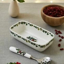 Portmeirion The Holly & The Ivy Cranberry Dish & Slotted Spoon -HARTS OF STUR Sales HV78566XP The Holly And The Ivy by Portmeirion Cranberry Dish And Slotted Spoon 2