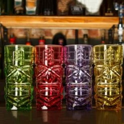Bar Bespoke Coloured Tiki Highball Glass 4 Pack -HARTS OF STUR Sales JERBSTKHB4 Bar Bespoke Coloured Tiki Highball Glasses 5