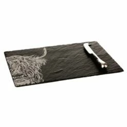 The Just Slate Company Highland Cow Slate Cheese Board & Knife Gift Set 6 The Just Slate Company Highland Cow Slate Cheese Board & Knife Gift Set -HARTS OF STUR Sales JSCBGSHC Just Slate Company Highland Cow Cheese Board Knife Set 1