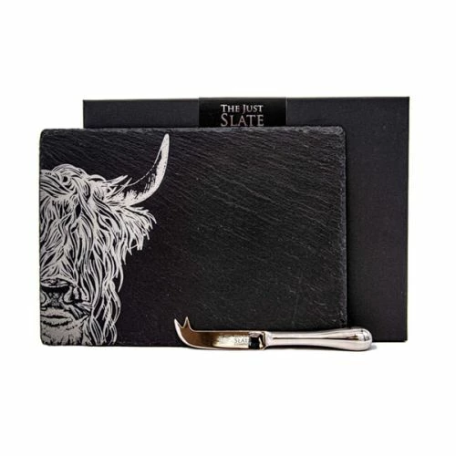 The Just Slate Company Highland Cow Slate Cheese Board & Knife Gift Set 3 The Just Slate Company Highland Cow Slate Cheese Board & Knife Gift Set