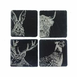 The Just Slate Company Set Of 4 Country Animals Slate Coasters