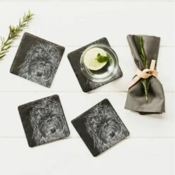 The Just Slate Company Set Of 4 Cockapoo Slate Coasters -HARTS OF STUR Sales JSCS4CP Just Slate Company Cockapoo Slate Coasters 1