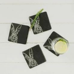 The Just Slate Company Set Of 4 Hare Slate Coasters -HARTS OF STUR Sales JSCS4H Just Slate Company Hare Slate Coasters 2