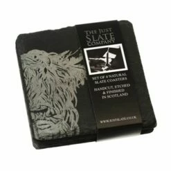 The Just Slate Company Set Of 4 Highland Cow Slate Coasters -HARTS OF STUR Sales JSCS4HC Just Slate Company Highland Cow Slate Coasters 1