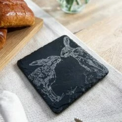 The Just Slate Company Set Of 4 Kissing Hares Slate Coasters -HARTS OF STUR Sales JSCS4KH Just Slate Company Kissing Hares Slate Coasters 2