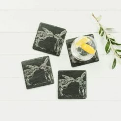 The Just Slate Company Set Of 4 Kissing Hares Slate Coasters -HARTS OF STUR Sales JSCS4KH Just Slate Company Kissing Hares Slate Coasters 3