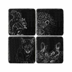 The Just Slate Company Set Of 4 Woodland Friends Slate Coasters