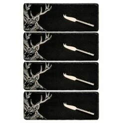 The Just Slate Company Set Of 4 Stag Mini Slate Cheese Board & Knife Sets
