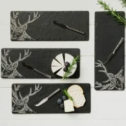 The Just Slate Company Set Of 4 Stag Mini Slate Cheese Board & Knife Sets -HARTS OF STUR Sales JSMCBSS Just Slate Company Stag Cheese Board Knife Set 3