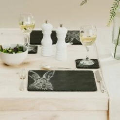 The Just Slate Company Hare Slate Coaster & Placemat Set -HARTS OF STUR Sales JSPMCH Just Slate Company Hare Slate Coaster Place Mat Set 2