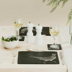 The Just Slate Company Pheasant Slate Coaster & Placemat Set -HARTS OF STUR Sales JSPMCPH Just Slate Company Pheasant Slate Coaster Place Mat Set 2