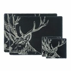 The Just Slate Company Stag Slate Coaster & Placemat Set