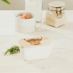 The Just Slate Company Highland Cow White Butter Dish -HARTS OF STUR Sales JSSOBDWHC Just Slate Company Highland Cow White Butter Dish 1