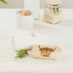 The Just Slate Company Highland Cow White Butter Dish -HARTS OF STUR Sales JSSOBDWHC Just Slate Company Highland Cow White Butter Dish 2