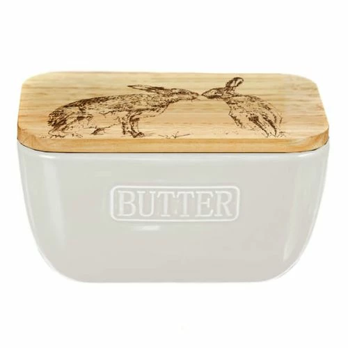 The Just Slate Company Kissing Hares White Butter Dish 3 The Just Slate Company Kissing Hares White Butter Dish