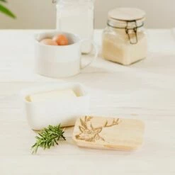 The Just Slate Company Stag White Butter Dish -HARTS OF STUR Sales JSSOBDWS Just Slate Company Stag White Butter Dish 2
