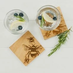 The Just Slate Company Set Of 2 Bee Oak Coasters -HARTS OF STUR Sales JSSOC2B Just Slate Company Bee Oak Coasters 2